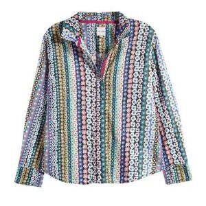 NIC+ZOE Flower Field Crinkle Shirt Floral Stripe Cotton Button Down Lrg